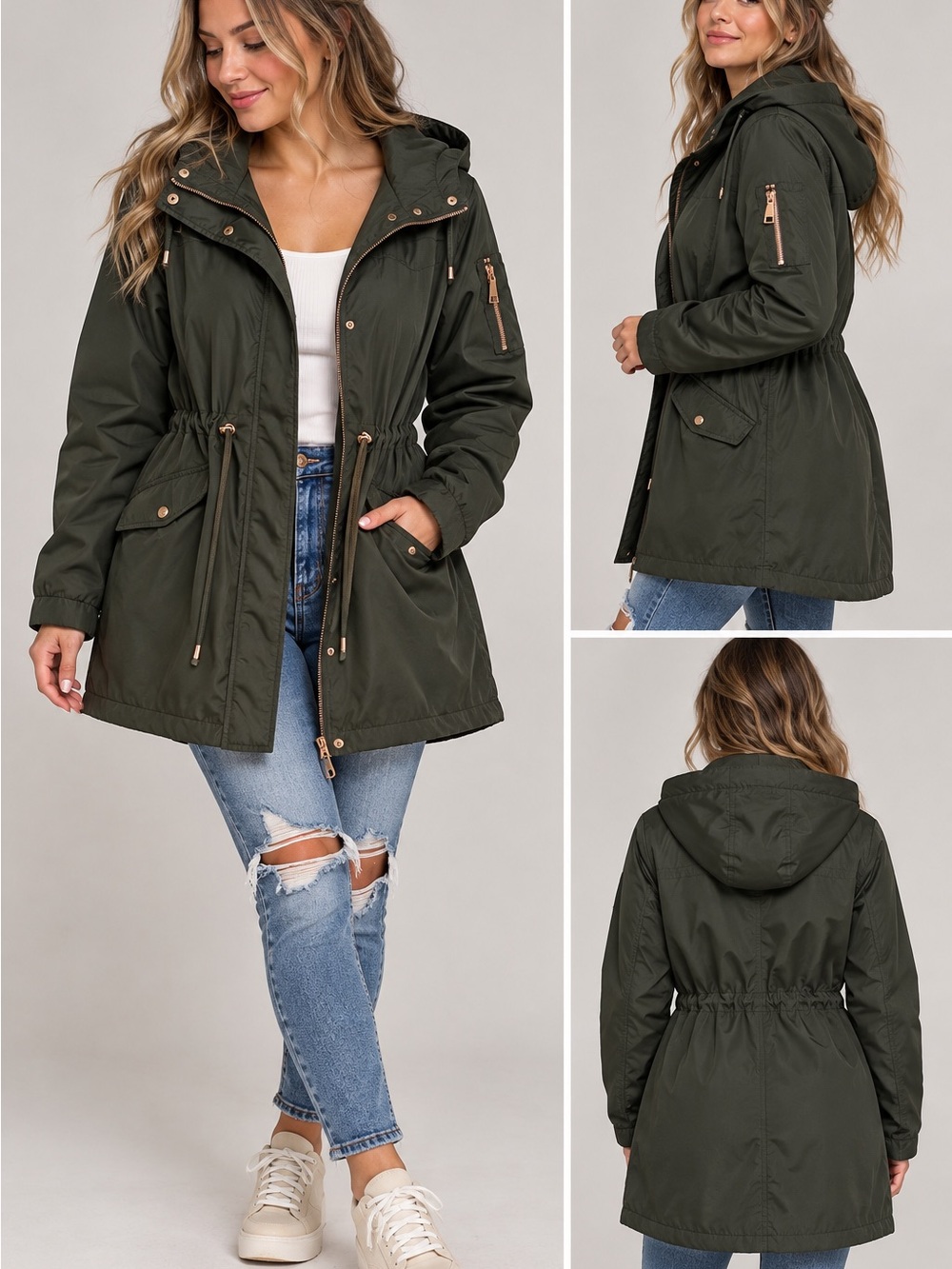 Madden NYC Medium Hooded Utility Anorak Parka / Jacket in Olive Green w/Pockets